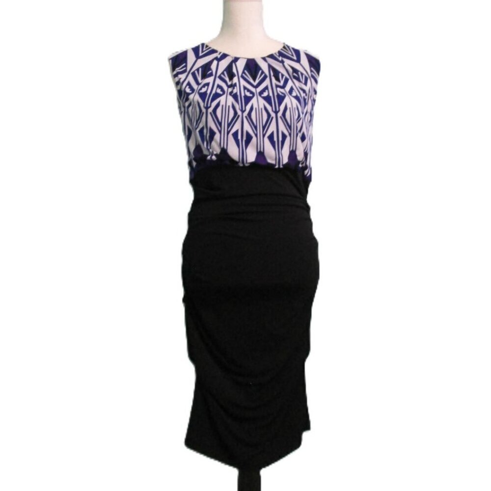 Nicole Miller Sheath Sleeveless with Bateau Neckline Dress-Black/Blue-8-VGC